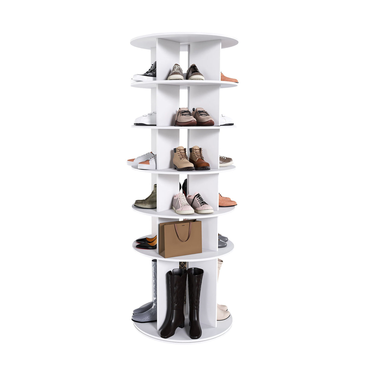 6 Tier Spinning Shoe Rack, Free Standing 360° Revolving Shoe Organizer - White by Couch.com