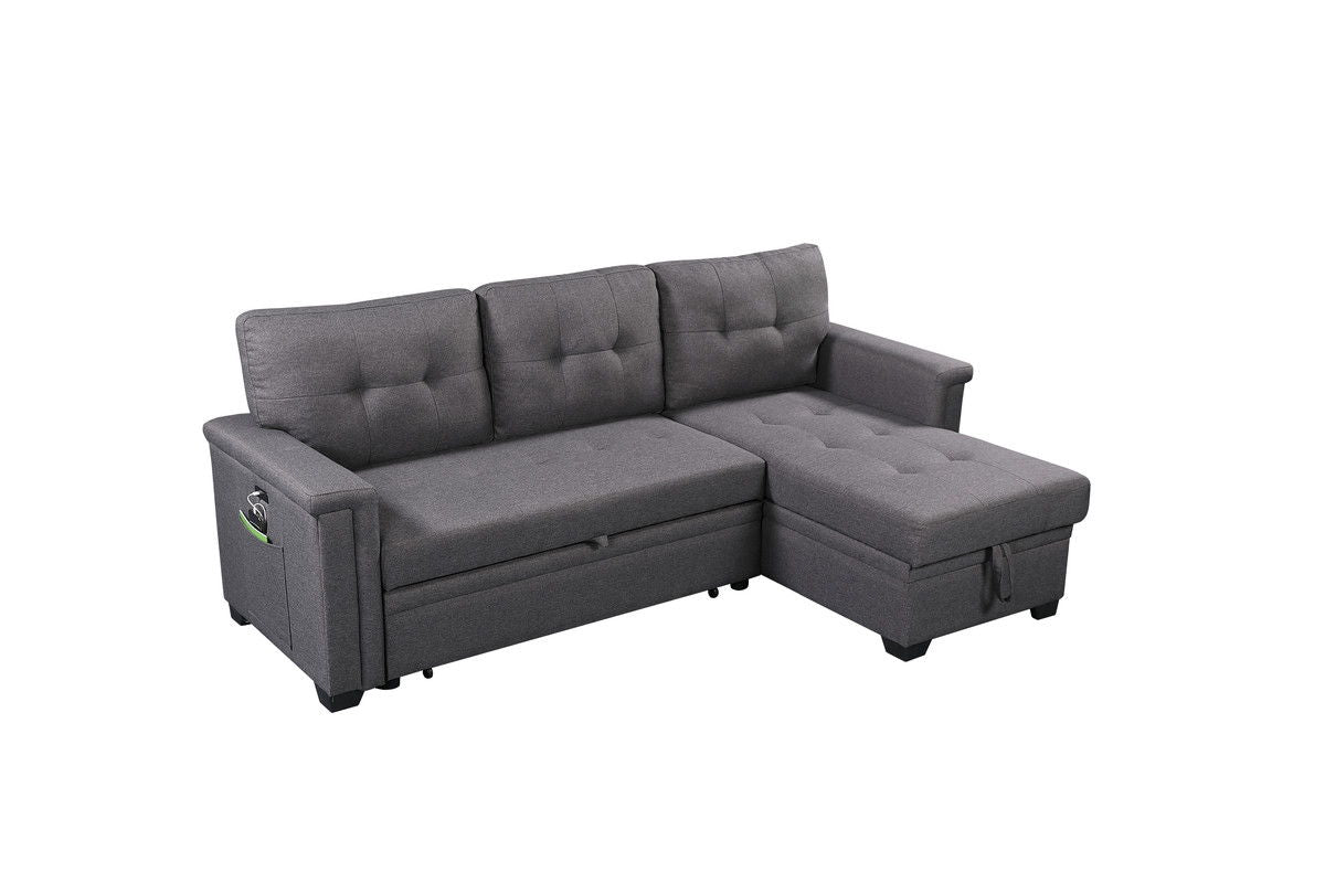 Nathan - Reversible Sleeper Sectional Sofa With Storage Chaise, USB Charging Ports And Pocket by Couch.com