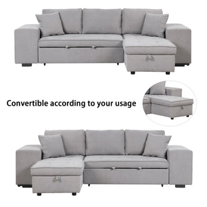 Pull Out Sleeper Sofa Reversible L-Shape 3 Seat Sectional Couch With Storage Chaise And 2 Stools For Living Room Furniture Set - Gray by Couch.com