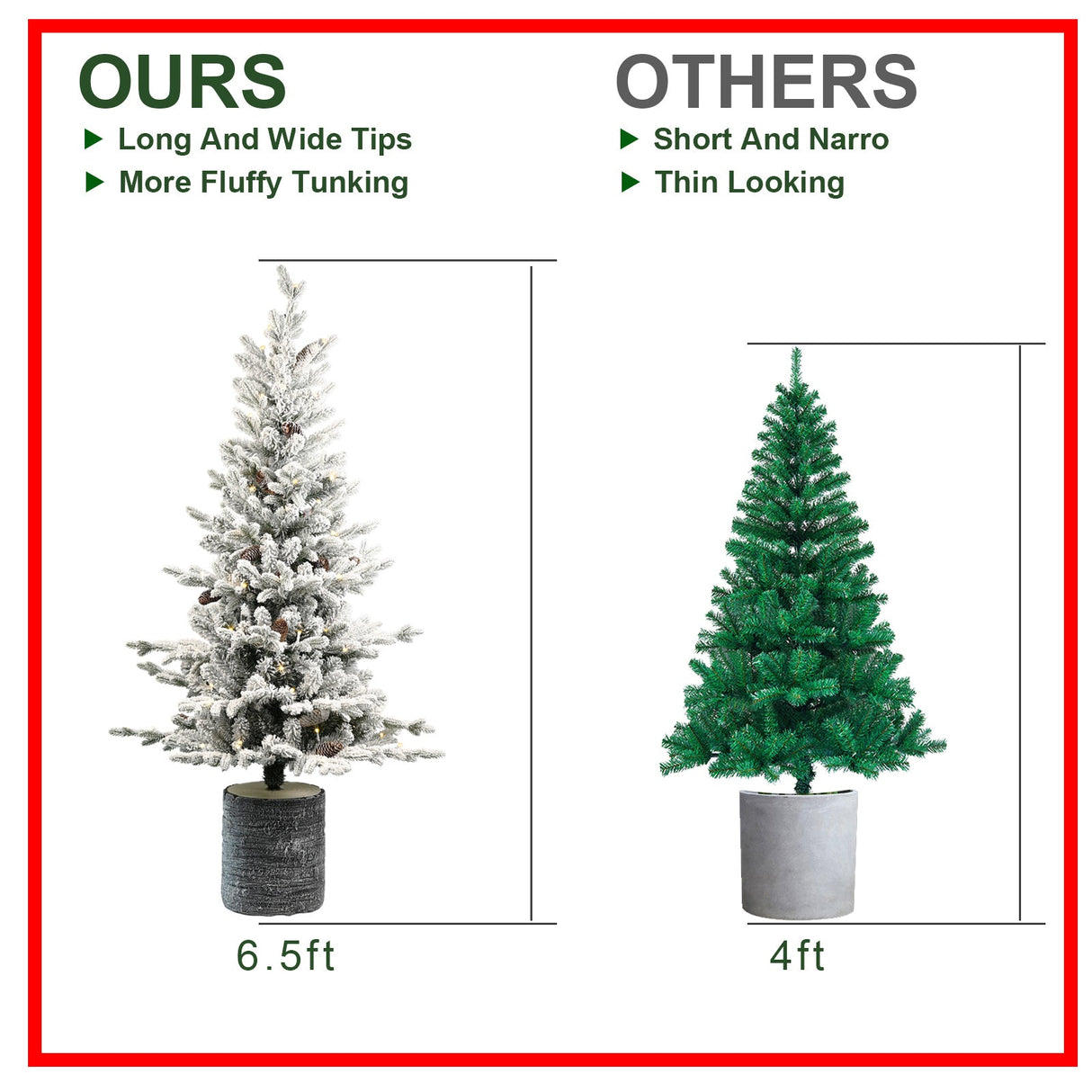 4.5FT Flocked Christmas Tree with Pot Base and LED Lights