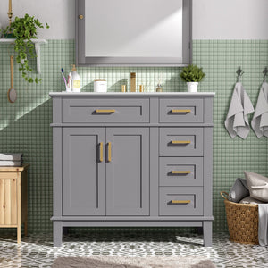 Modern Bathroom Vanity With Ceramic Sink, Soft Close Storage Cabinet