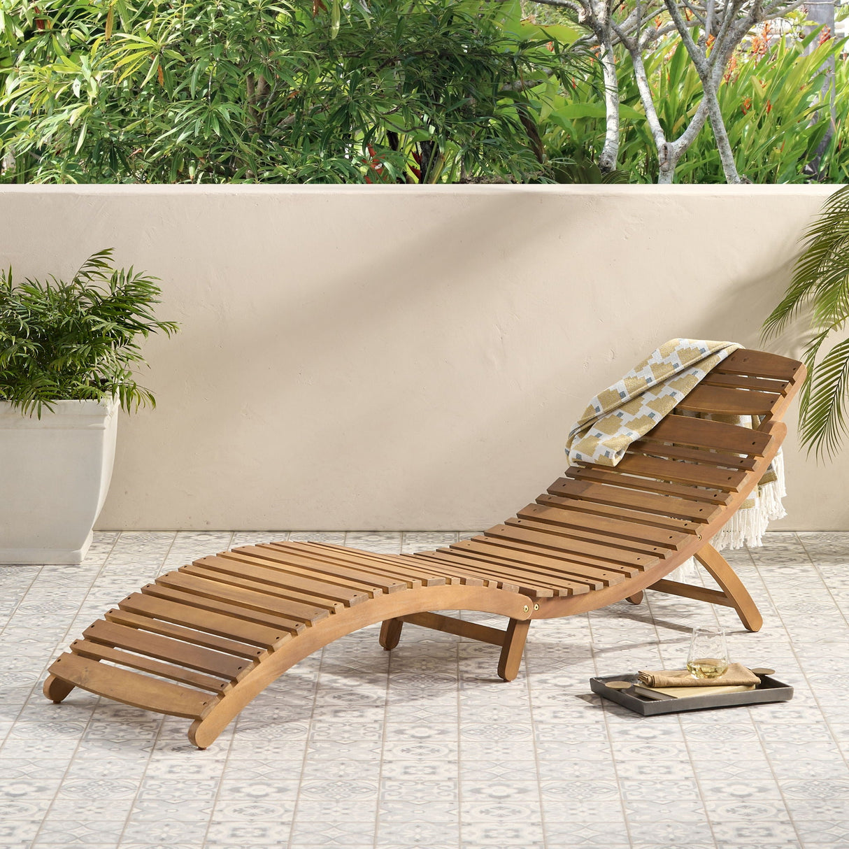 Outdoor Wood Folding Chaise Lounge - Brown by Couch.com
