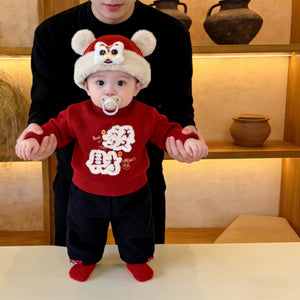 Red Thickened Warm Childrens Sweater Coat