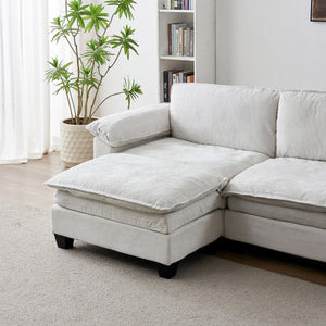 Living Room Sofa Luxury Couch with Ottoman in Soft Chenille Beige