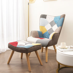 Accent Chair With Ottoman, Living Room Chair And Ottoman Set, Comfy Side Armchair For Bedroom, Creative Splicing Cloth Surface by Couch.com