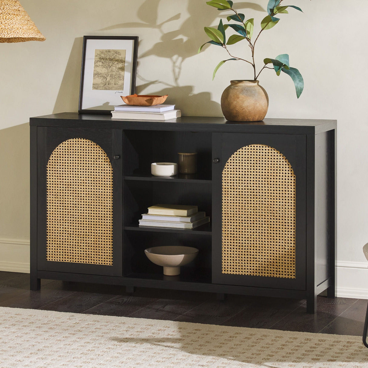 Transitional 2 Door Sideboard With Arched Rattan Panels by Couch.com