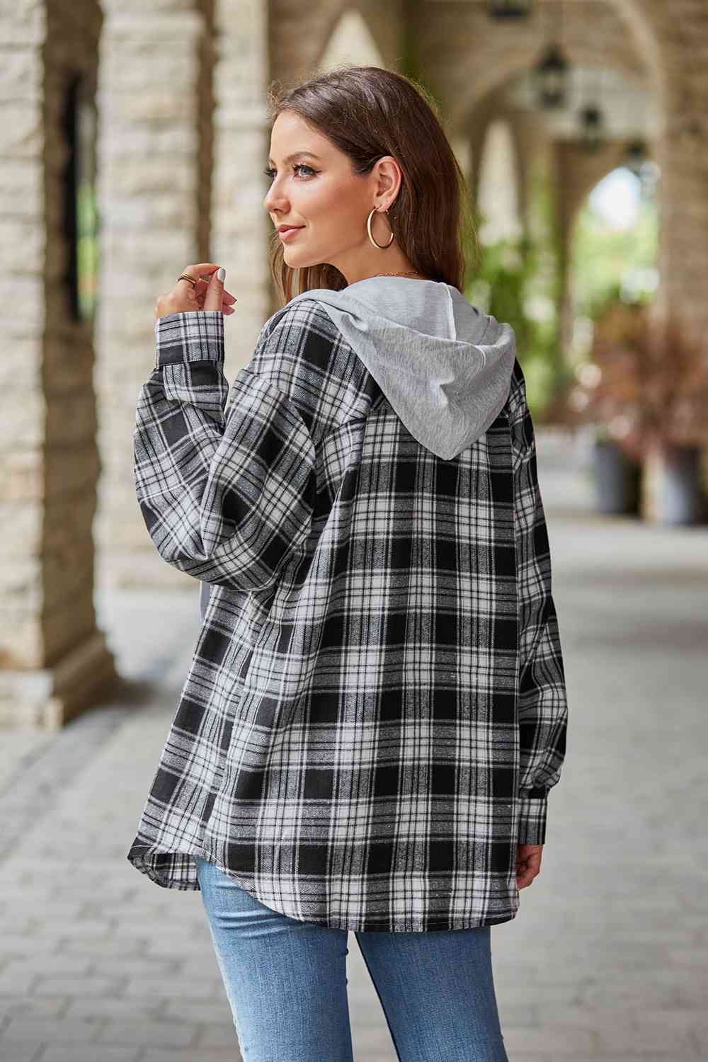 Modern Women Plaid Long Sleeve Hooded Jacket Stylish & Comfortable Outerwear For Winter And Autumn