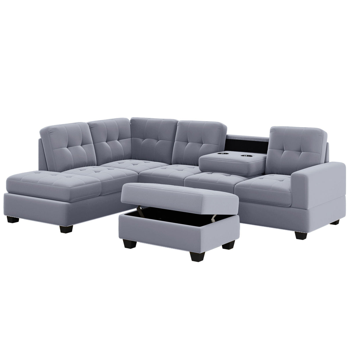 Modern Sectional Sofa With Reversible Chaise, L Shaped Couch Set With Storage Ottoman And Two Cup Holders For Living Room by Couch.com