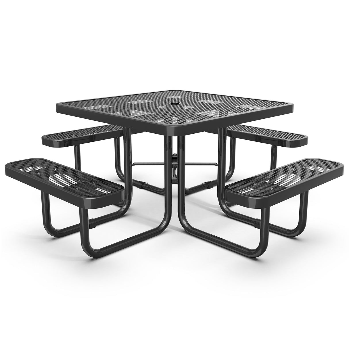 Square Outdoor Steel Picnic Table With Umbrella Pole - Black by Couch.com