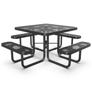 Square Outdoor Steel Picnic Table With Umbrella Pole - Black by Couch.com