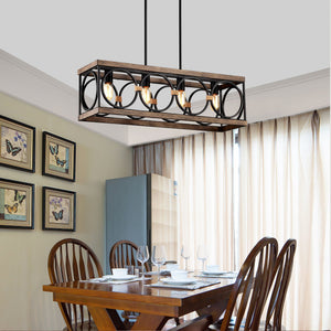 Kitchen Island Lights Ceiling Light Farmhouse Dining Room Light Fixture, Wood And Metal Rectangular Ceiling Light, Ceiling Lighting For Living Room, Conference Room, Home Office by Couch.com