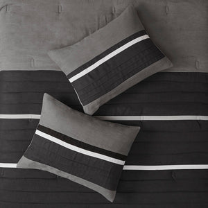 7 Pc Pieced Faux Suede Comforter Set Black Queen