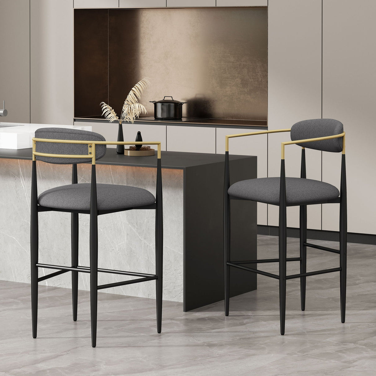 Upholstered Bar Stools With Backs For Kitchen Island (Set of 2)
