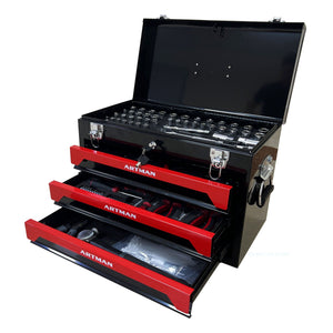 Portable 3 Drawer Steel Toolbox, 4 Layers Of Tools With Metal Latches, With Storage Tray And Carrying Handle by Couch.com
