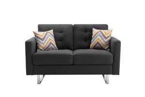 Victoria - Linen Fabric Loveseat With Metal Legs, Side Pockets, And Pillows by Couch.com