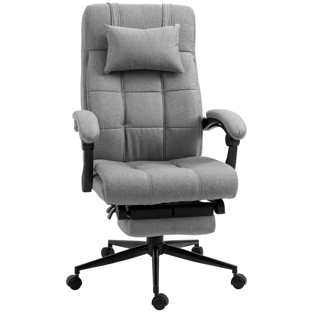 Vinsetto - Executive Linen-Feel Fabric Office Chair High Back Swivel Task Chair With Adjustable Height Upholstered Retractable Footrest, Headrest And Padded Armrest - Light Gray by Couch.com