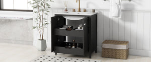 Freestanding Bathroom Vanity Combo With Ceramic Sink Shaker Style Vanities 2 Doors And 2 Drawers - Black by Couch.com