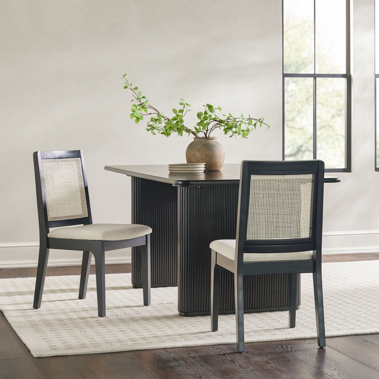 Modern Solid Wood Dining Chair With Rattan Inset Back (Set of 2) by Couch.com