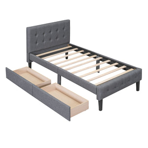 Twin Size Upholstered Platform Bed With 2 Drawers - Gray by Couch.com