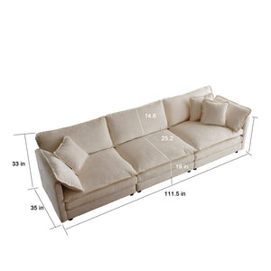 Mid-Century Modern 3-Seater Sofa with Pillows
