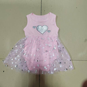 Girl's Mesh Sequins Love Sleeveless Dress