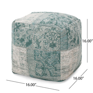Ocean - Square Pouf Ottoman And Floor Cushion - Teal / Beige by Couch.com