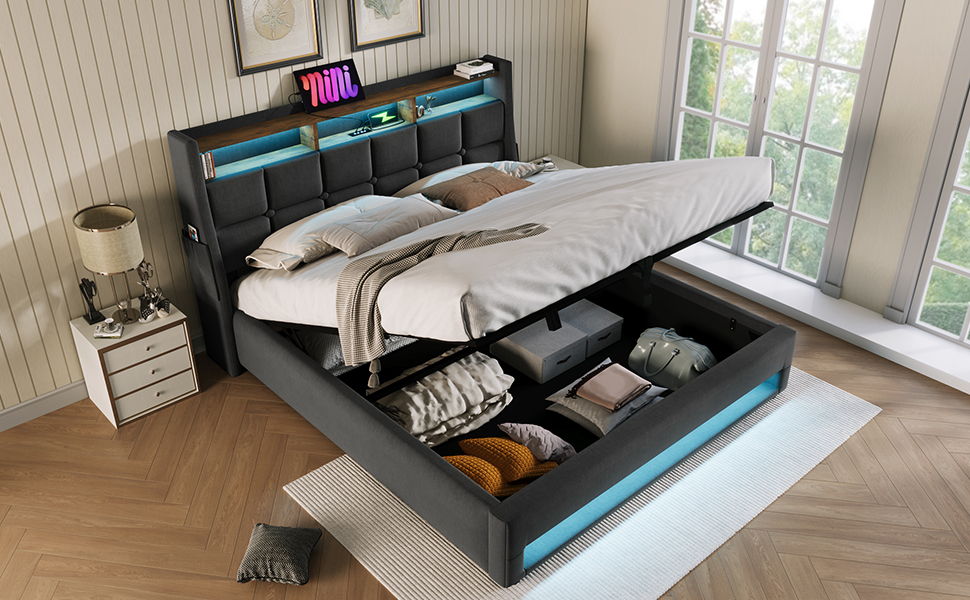 Upholstered Platform Bed With A Hydraulic Storage System, LED And USB Charging (Without Mattress) by Couch.com