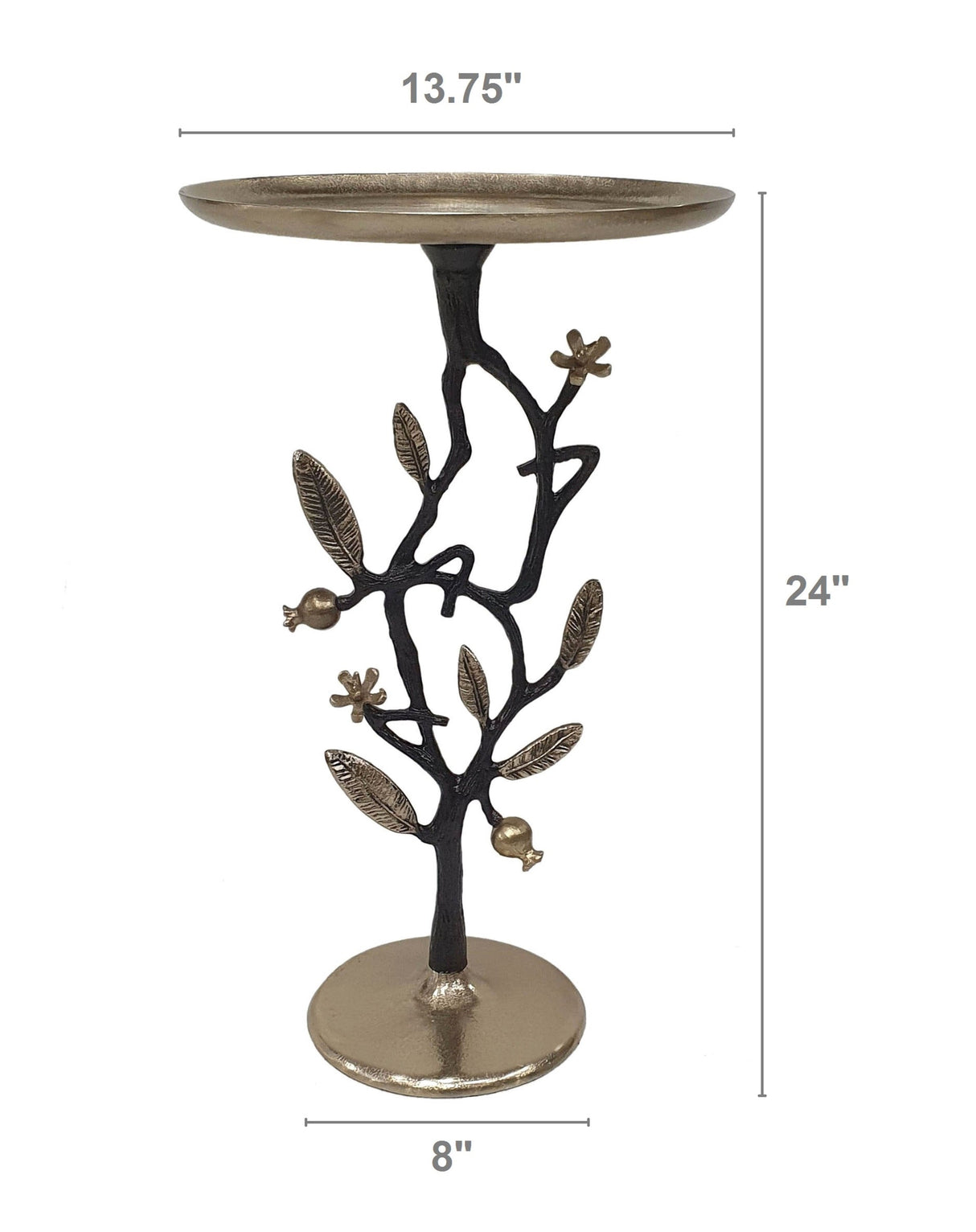 13.8x13.8x24 Black and Gold Aluminum Side Table with Pomegranate Design