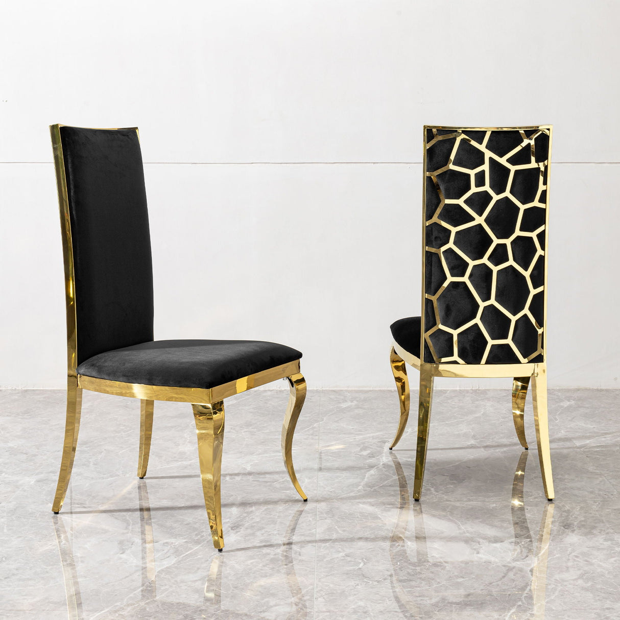 Dining Chair (Set of 2) With Unique Backrest Stainless Steel Legs - Gold by Couch.com