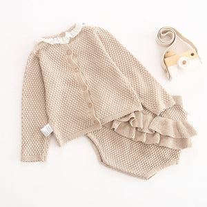Baby Girl Baby Knitted Suit Embroidered Lotus Leaf Collar Top
