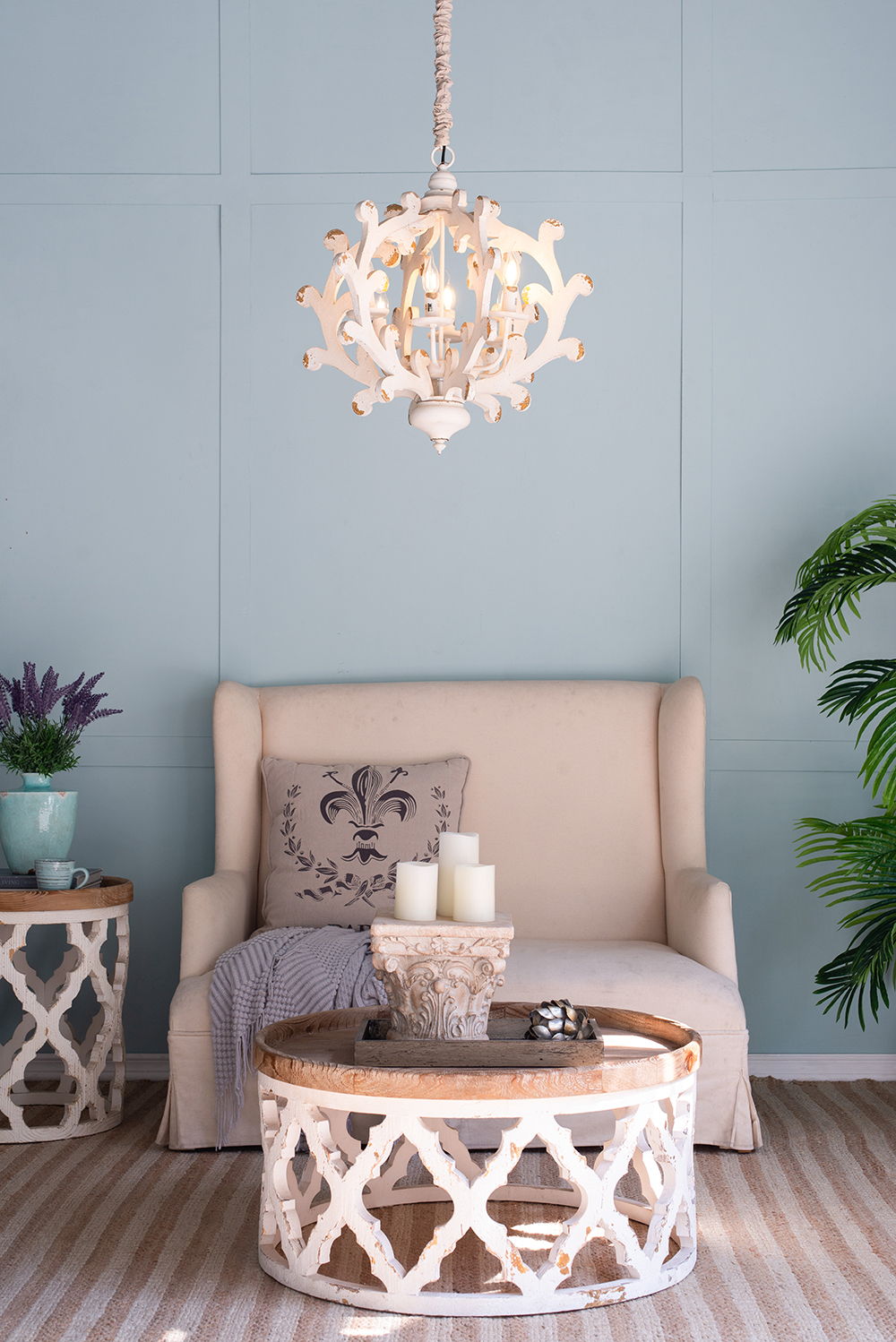 6 Light Chandelier, Hanging Light Fixture With Adjustable Chain For Kitchen, Bulb Not Included - White by Couch.com