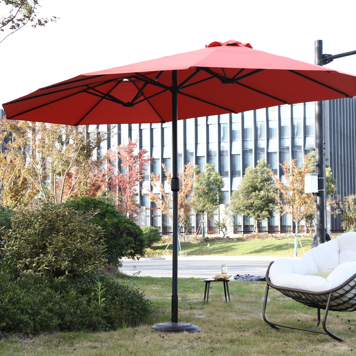 14.8 Ft Double Sided Outdoor Umbrella Rectangular Large with Crank (Orange)