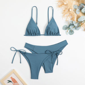 Essential Edge 3-Piece Bikini Set for Women – Solid Color High-Cut Triangle Top Two-Style Bottoms with Side Lace-Up Design & Quick-Drying Comfort – Versatile Women's Swimwear for Summer Pool Beach & Travel