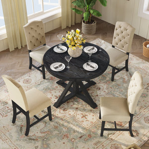 Functional Furniture Retro Style Dining Table Set With Extendable Table And 4 Upholstered Chairs For Dining Room And Living Room by Couch.com