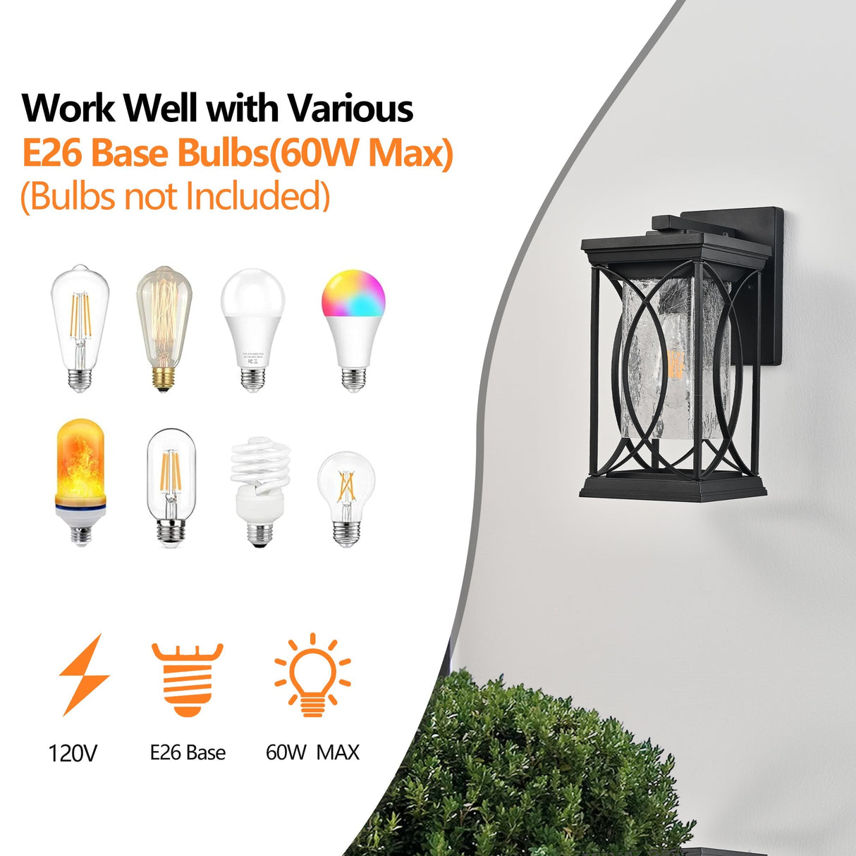 14'(H) Black Outdoor Wall Lantern with Crackled Glass