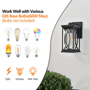 14'(H) Black Outdoor Wall Lantern with Crackled Glass