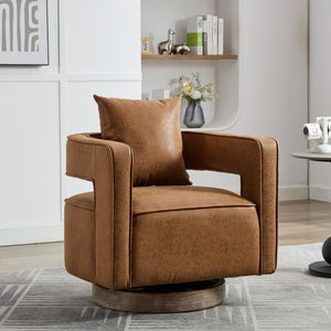 Swivel Accent Open Back Barrel Chair With Weathered Base by Couch.com