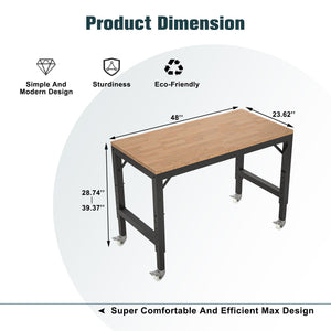 Heavy Duty Adjustable Workbench For Garage, Rubber Wood Shop Table WithMetal Wheels, Hardwood Workstation Weight Capacity Over 2000 Lbs With Wheels - Black by Couch.com