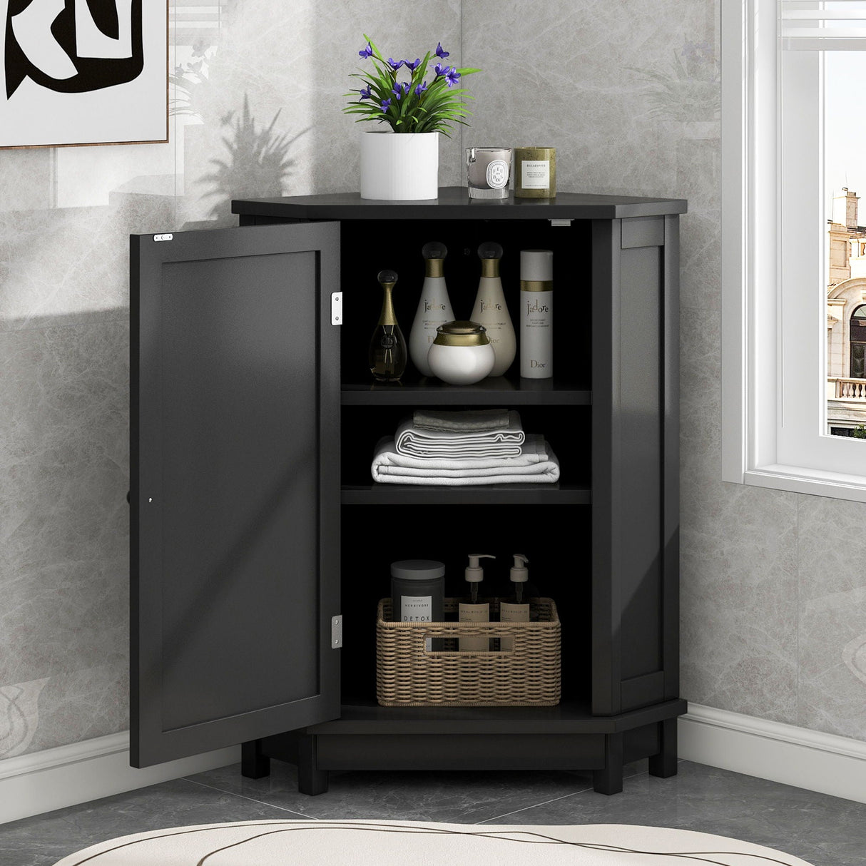 Bathroom Cabinet Triangle Corner Storage Cabinet With Adjustable Shelf Modern Style by Couch.com