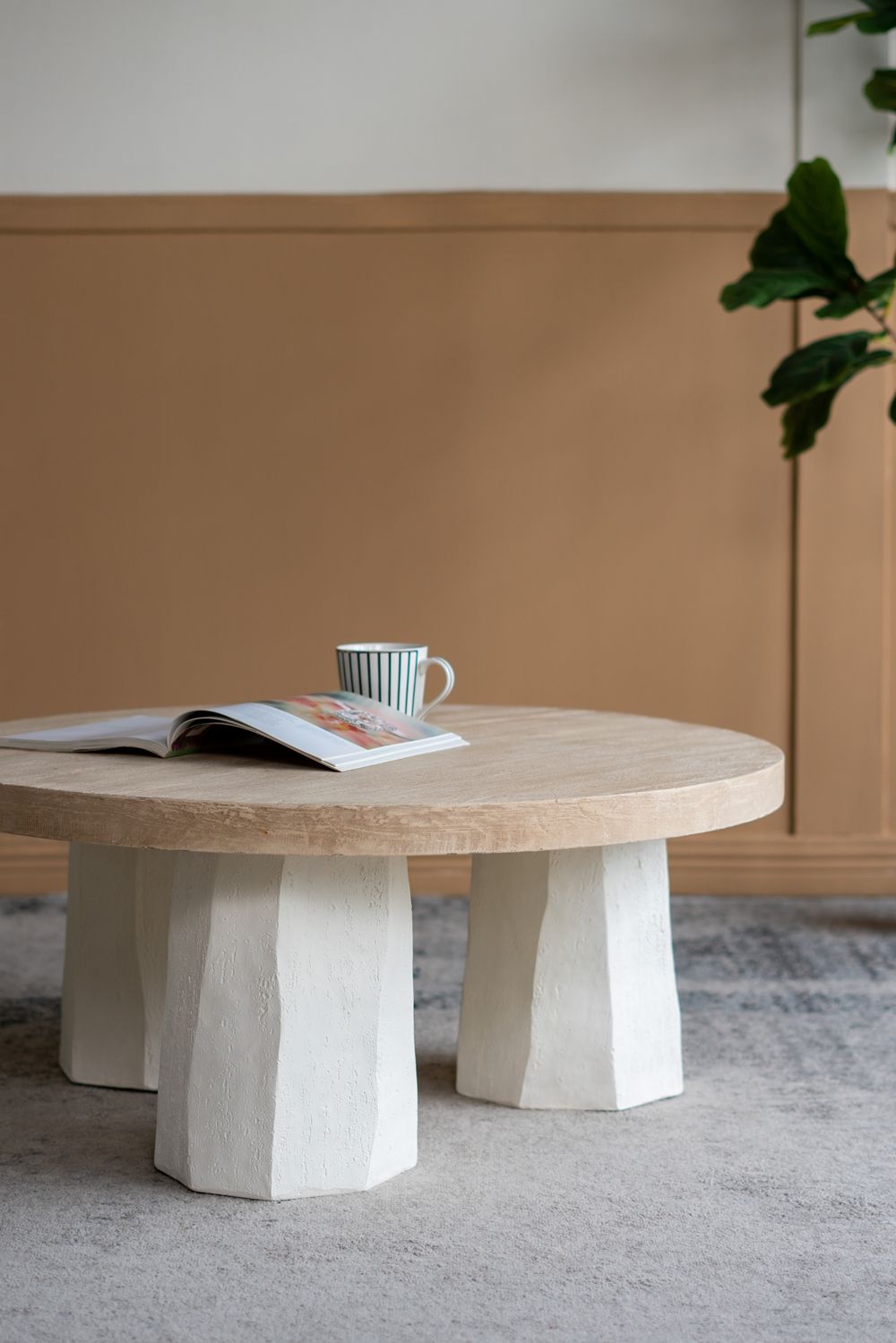 Decorative Coffee Table With Wooden Top And Magnesium Base - Brown White by Couch.com