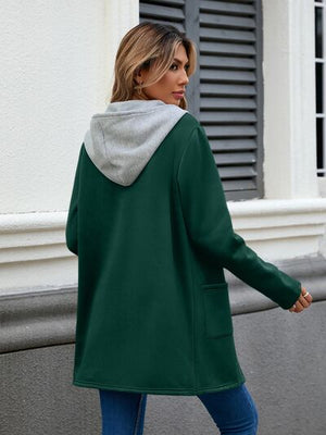 Simple Classic Drawstring Long Sleeve Hooded Jacket – Casual & Comfortable Lightweight Outerwear