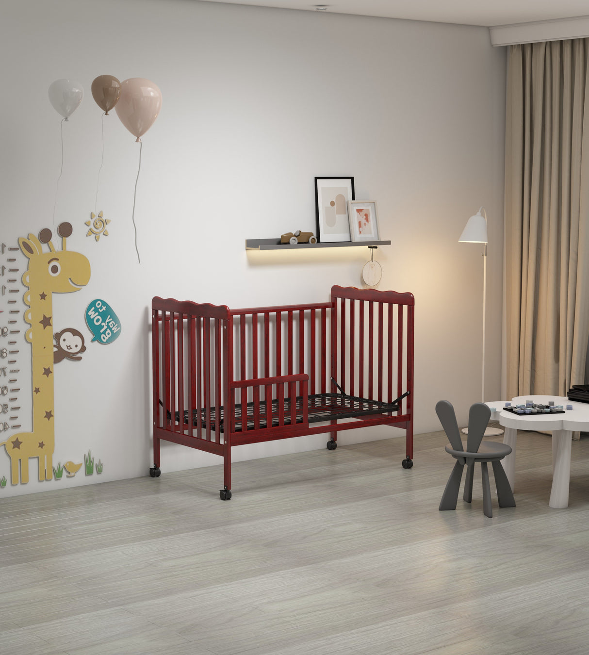 Crib 3 In 1 Convertible, Made Of Sustainable Pinewood, Non Toxic Finish, Comes With Locking Wheels, Wooden Nursery Furniture by Couch.com