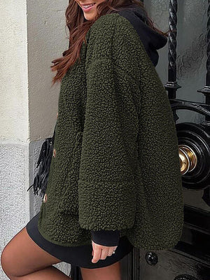 Modern Cozy Women Luxuriously Cozy Contrast Button Up Sherpa Jacket with Pockets For Fall & Winter