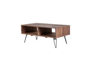 Reclaimed Wood Cocktail Table With Open Storage For Living Room, Metal Legs, Foldable - Black / Natural by Couch.com