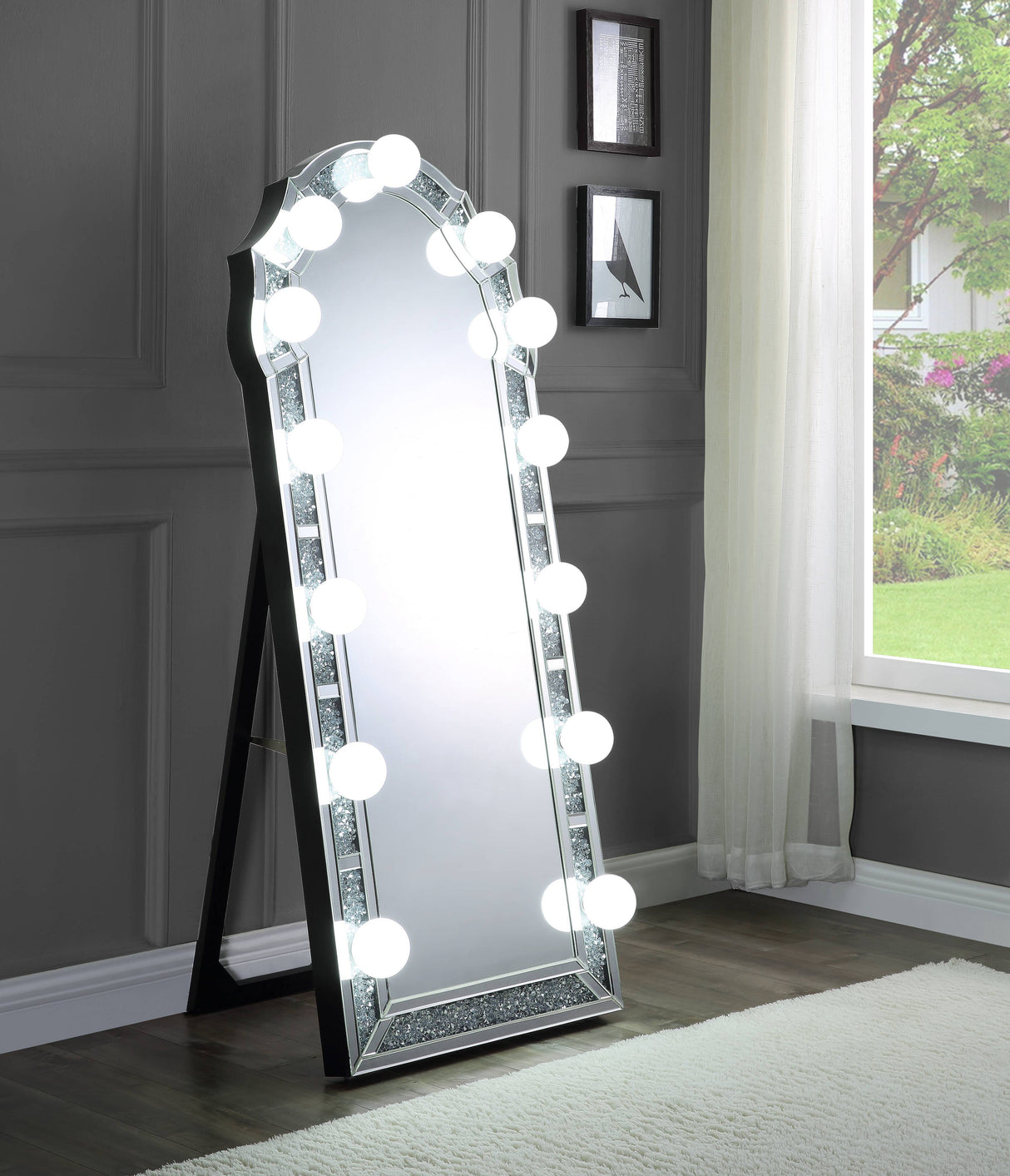 Noralie - Mirrored Faux Diamonds Floor Mirror - Silver by Couch.com