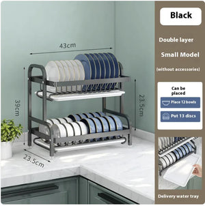 Multi-functional Double-layer Carbon Steel Tableware Storage Rack