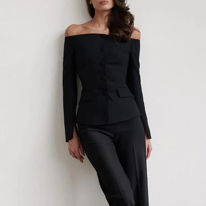 Women's Fashion Elegant Solid Color Long Sleeved Pants Set