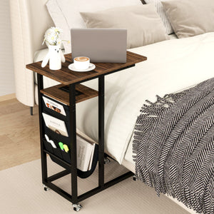 C-shaped End Table with Charging Station and Retractable Tabletop-Coffee