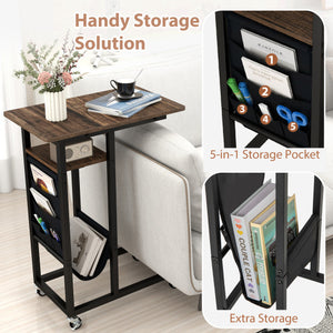 C-shaped End Table with Charging Station and Retractable Tabletop-Coffee