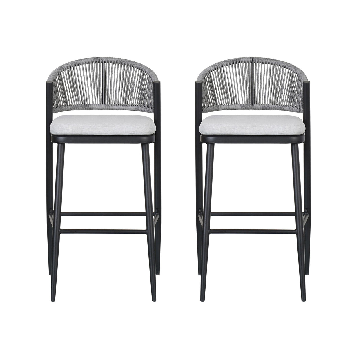 Outdoor Bar Height Metal Frame Counter Stools with Scallop-Shaped Backrest & Water-Resistant Cushions